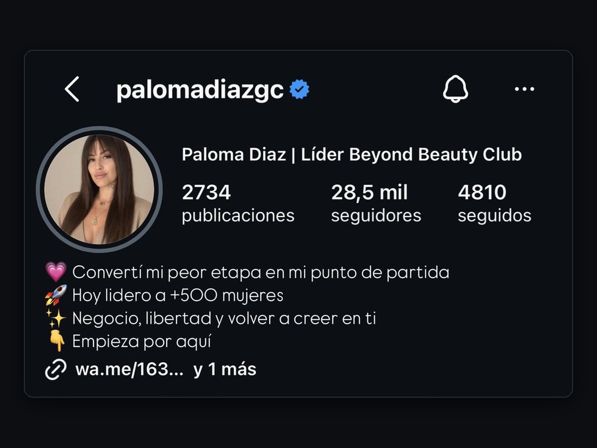 Perfil de Instagram de Paloma Díaz con 28,5 mil seguidores