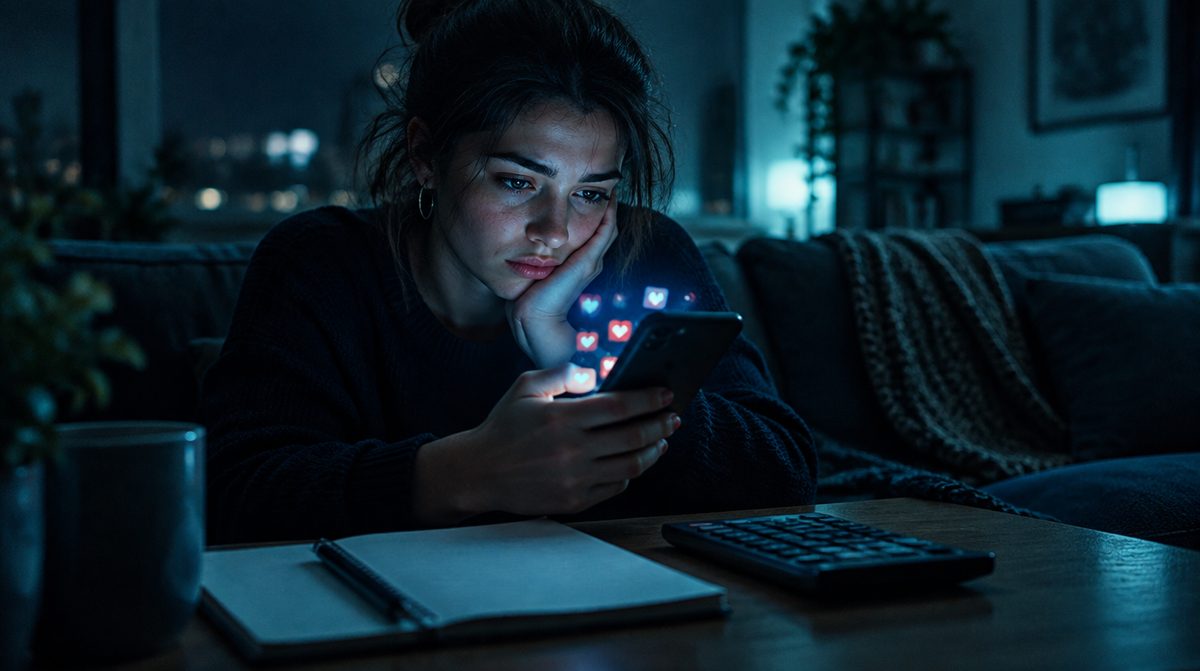 Persona mirando el móvil lleno de likes, pero sin ventas